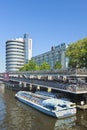 Moored tour boat near Ibis Hotel, Amsterdam, netherlands.